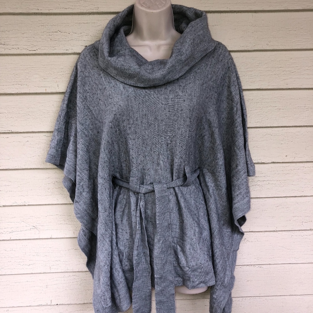 ELENA SOLANO gray cowl sweater cape w/tie
